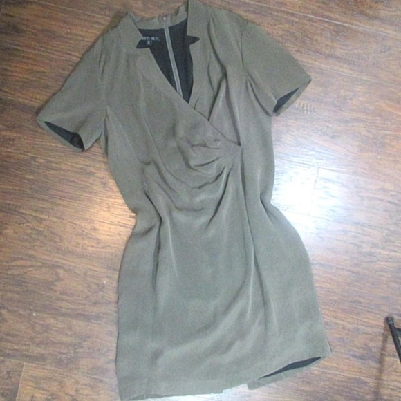 Lafayette 148 New York Dresses & Skirts - Lafayette 148 Olive Green Silk Wrap Sheath Dress
